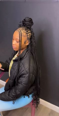 Follow for morePost daily🫶🏽 Hairstyle To Do With Braids For Black Women, Braids Hairstyles For Black Women 2023, Leave Out With Fishtail, Hairstyles Cornrows Braids, Feed In Braids In Front Knotless In Back, Fulani Braids With Bun, Ponytail Braid Hairstyles Black Women, Hairstyles Braided Black Women, Fulani Braids Bun