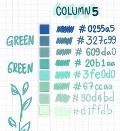 some type of font and numbers on a sheet of paper with the colors green, blue, and white