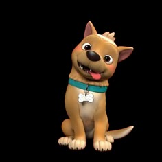 a cartoon dog with a bone in its mouth and a collar around it's neck