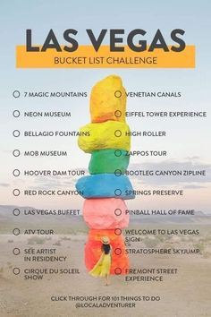 the las vegas bucket list is stacked high on top of each other