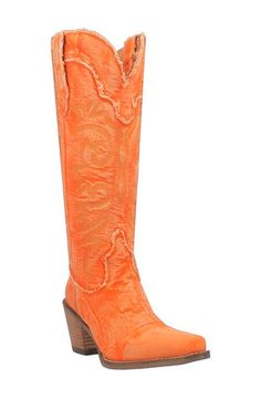 Classic topstitching amplifies the cowgirl aesthetic of a knee-high Western boot done in artfully faded denim. 3" heel 15" shaft Removable, cushioned insole Textile upper and lining/rubber sole Imported Orange Cowboy Boots, Corral Cowgirl Boots, Knee High Western Boots, Orange Fits, Cowgirl Aesthetic, Country Boots, Western Boots Women, Pink Fits, Rollerball Perfume