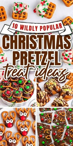 christmas pretzel treats with the words, 10 wildly popular christmas pretzels