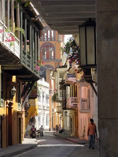 #Cartagena, Colombia Colombia South America, Walking Down The Street, Colombia Travel, Beautiful Streets, South America Travel, Travel South, Panoramic View, Old Buildings, Pretty Places