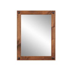 a wooden framed mirror with metal studs on the bottom and an open square frame