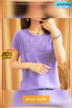 Cotton and Linen Fashion Short-sleeved Sweater Tops Round Purple Knit Crew Neck Top, Casual Purple Knit Top, Casual Stretch Short Sleeve Sweater, Casual Short Sleeve Winter Sweater, Casual Purple Winter Tops, Casual Stretch Purple Sweater, Casual Purple Stretch Sweater, Sweater Tops, Linen Fashion