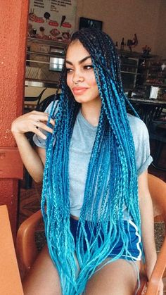 Neon Box Braids, Box Braids Multicolor, Blue Jumbo Box Braids, Large Ombre Box Braids, Box Braids Rainbow, Braids Blonde, Red Ombre Hair