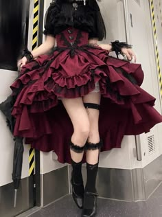 ❤Manner Dark Gothic Style Lolita Shirt + Asymmetrical Ruffle Skirt❤︎
Please allow 45 days for shipping. Short Witch Dress, Cute Dresses And Skirts, Gothic Fashion Inspiration, Goth Aesthetic Dress, Japanese Gothic Fashion, Goth Style Aesthetic, Red Aesthetic Clothes, Goth Lolitas, Goth Soft Aesthetic