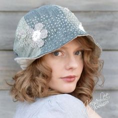 Remake Clothes, Patched Denim, Headwear Fashion, Fleece Hats, Hat Tutorial, Floral Hat