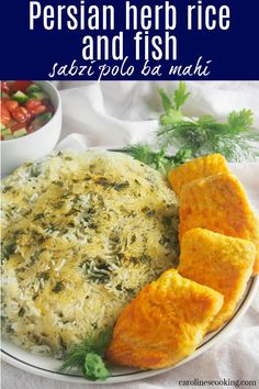 persian herb rice and fish served on a plate