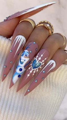 Winter Long Nails, Colorful Christmas Nails, Unique Christmas Nails, Crazy Nail Designs, Nail Designs Valentines, Nails Winter, Crazy Nails, 2023 Trends