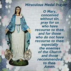 an image of the immaculate mary prayer with flowers and butterflies around her, on a blue background