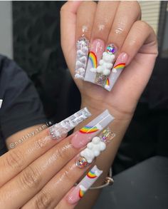 Care Bear Inspired Nails, Care Bears Nails Acrylic, Care Bear Acrylic Nails, Care Bear Gender Reveal Ideas, Care Bears Gender Reveal, Care Bare Nails, Baby Gender Nails, Care Bear Baby Shower Theme, Care Bears Baby Shower Theme