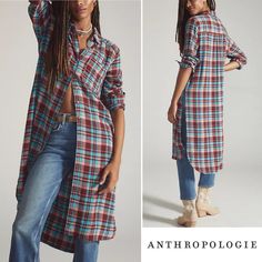 Brand New! Anthro X Pilcro Longline Plaid Buttondown Size: Xs Color: Red Motif- Dark Red, Aqua Blue And Yellow Plaid **Reviews Indicate Sizing Runs A Little Large. * A Longline Rendition Of The Classic Plaid Buttondown, This Piece Is Great For Layering Year-Round. * Tunic Silhouette W/ High Side Slits * Button Front & Button-Cuff Sleeves * Front Patch Pockets * Viscose, Polyester, Elastane ; Hand Wash * Bust 40” | Waist 40” | Sleeve 23” | Length 42” *Ships Quickly From Smoke/Pet-Free Home *Quest White Boho Blouse, White Sleeveless Blouse, Pink Bodycon Dresses, Poncho Tops, Silky Blouse, Yellow Plaid, Black Lace Tops, Anthropologie Top, Sleeveless Sweater