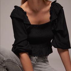 Fabulous Crop Top - Size Large Casual Black Fitted Blouse, Black Summer Blouse For Brunch, Black Cropped Tops For Spring, Casual Black Blouse For Spring, Zara Black Tops For Spring, Zara Black Top For Spring, Black Cropped Blouse For Summer, Zara Black Tops For Day Out, Black Trendy Tops For Spring