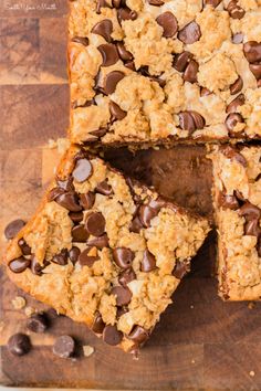 chocolate chip oatmeal bars cut into squares on a cutting board