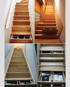 there are several steps that have drawers under them