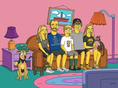 the simpsons family is sitting in their living room