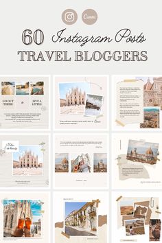 the top 50 instagram posts for travel bloggers are displayed in this postcard