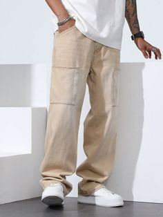 Khaki Cotton Cargo Jeans For Streetwear, Khaki Jeans With Pockets For Streetwear, Baggy Khaki Cotton Cargo Jeans, Baggy Beige Cotton Cargo Jeans, Beige Wide-leg Cargo Jeans With Hip Pockets, Casual Everyday, Colored Denim, Kids Sleepwear, Maternity Bag