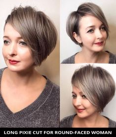 At your next hair appointment, ask for this chic long pixie cut for round-faced woman for the makeover you've been wanting! See all of the details for this look by tapping Visit and you'll also see the rest of these 26 all-time best ideas for pixie cut for a round face (this year most popular). // Photo Credit: @zinoveva_elena on Instagram Short Haircut Straight, Short Haircut Straight Hair, Bixie Haircut, Grey Bob, Undercut Designs