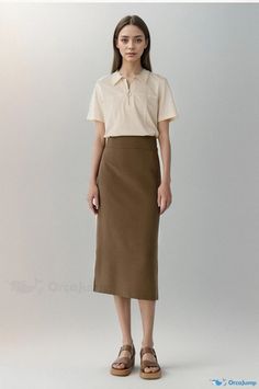 Orcajump - Zhihe Elastic Silk Midi Skirt with Delicate Pleats Versatile High-waist Workwear Skirt, Versatile High Waist Skirt For Work, Casual Office Wear Skirt, Casual Relaxed Pencil Skirt For Workwear, Elegant Khaki Skirt For Workwear, High-waisted Casual Pencil Skirt For Work, Solid Color Casual Skirt For Business Casual, Casual Pencil Skirt For Office, Casual Office Wear Skirt For Spring