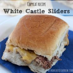 a close up of a sandwich on a plate with the words copycat recipe white castle sliders