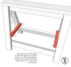 an image of a table with measurements for the top and bottom section, including two red legs