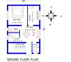 a blueprinted floor plan for a small house