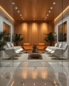 a living room filled with lots of white furniture and large mirrors above the couches