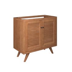 a wooden cabinet with shutters on the front and bottom, sitting against a white background