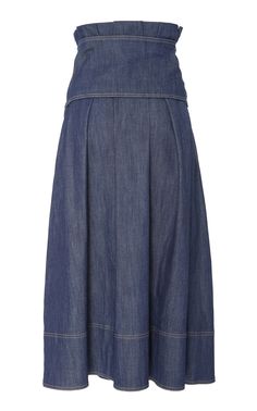 Click product to zoom Jean Skirts, Denim Inspiration, Formal Skirt, Denim Midi Skirt, Denim Details, Jean Skirt, Ulla Johnson, African Dress