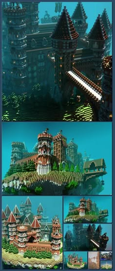 several different views of the same city in minecraft, but with more details on it