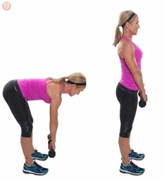 a woman is doing squats with dumbbells