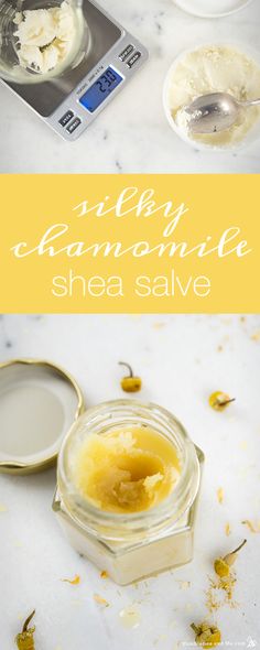 Shea butter salve recipe | DIY chamomile salve | vegan salve recipe | Simple salve recipe | DIY vegan salve | shea butter recipe Chamomile Salve Recipe, Chamomile Salve, Cayenne Salve, Spa Science, Shea Butter Recipes, Lotion Bars Recipe, Salve Recipes, Vegan Body, Herbal Salves