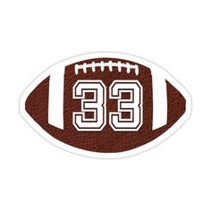 an american football sticker with the number 33 on it's front and side