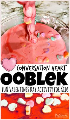 conversation heart ooblek fun valentine's day activity for kids to make