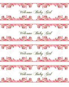 welcome baby girl name tags with pink flowers