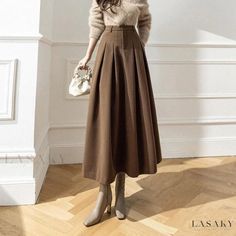 Lasaky – Womens Winter High-Waisted Maxi Skirt with Elegant Pleats and Flared Hem, Knee-Length Coverage – Lasaky Fashion Boutique High Waist Midi Skirt, Long Skirt Casual, Hot Blouse, Academia Style, Maxi Rok, Skirts Midi High Waisted, Pleated Maxi Skirt, Empire Dress, Academia Aesthetic