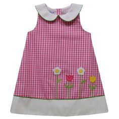 Vive La Fete - Vive La Fete Floral Gingham Shift Dress - Little Miss Muffin Children & Home Peterpan Collar, Flowers Applique, Big Girl Dresses, Baby Dress Pattern, Cute Flowers, Ric Rac, Sleeveless Shift Dress, Flower Applique, Toddler Girl Dresses