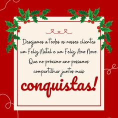 a red and white christmas card with the words conguistass written in spanish