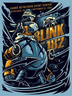 a poster with an image of a man on a skateboard in front of the words blink