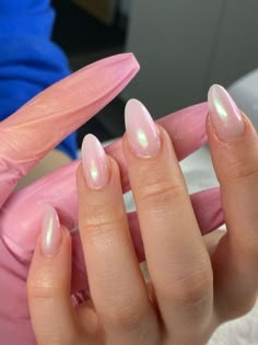 Pink Chrome Nails, Her Nails, Almond Acrylic Nails, Pearl Nails, Short Acrylic Nails Designs, Pink Acrylic Nails, Girls Nails, Pretty Acrylic Nails, Short Acrylic Nails