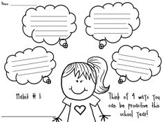 a black and white drawing of a boy with thought bubbles above him that says thank