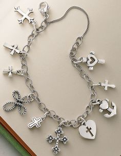 James Avery Cross Charms shown on a Twisted Wire Cable Link Bracelet #JamesAvery James Avery Charms Bracelet, Charms Bracelet Ideas, Basic Bracelet, Native American Bracelets, Diy Charm Bracelet