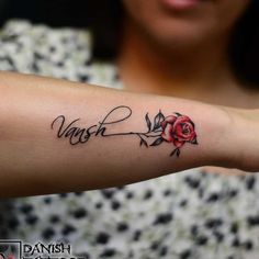 a woman's arm with a rose and the word wash written on it in cursive writing