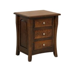 a wooden night stand with three drawers on one side and an open drawer on the other