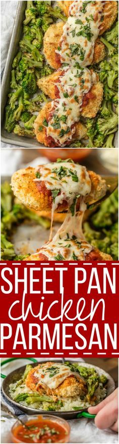 sheet pan chicken parmesan with broccoli and cheese