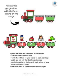 a christmas train is shown with the instructions to make it look like they are going down the