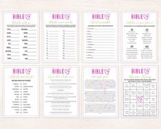 pink and gold printable bible trifolds with the names of different books on them