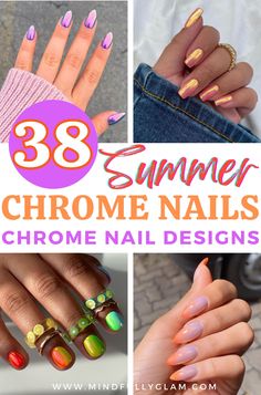 Looking for chrome nails? Stand out with these iridescent chrome nail designs and chrome nail ideas for almond nails, short nails, and more! Beach Nails Chrome, Bright Chrome Nails, Summer Chrome Nails 2024, May 2024 Nails, Oval Summer Nails, Summer Nails Chrome, Colorful Chrome Nails, Chrome Summer Nails